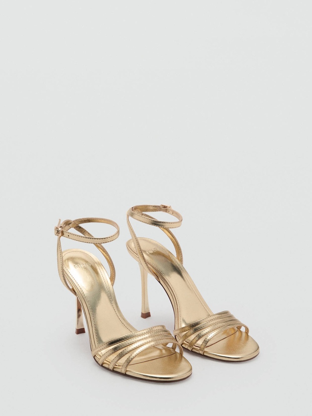 Mango Combined-Strap Metallic Gold Heeled Sandals Size 38 US 7.5